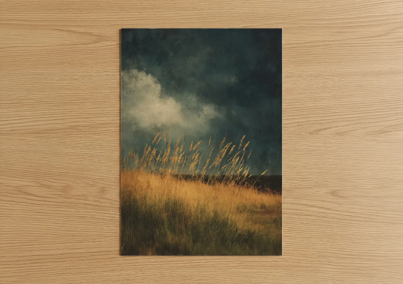 Golden Grass Storm Dramatic Sky Wall Art