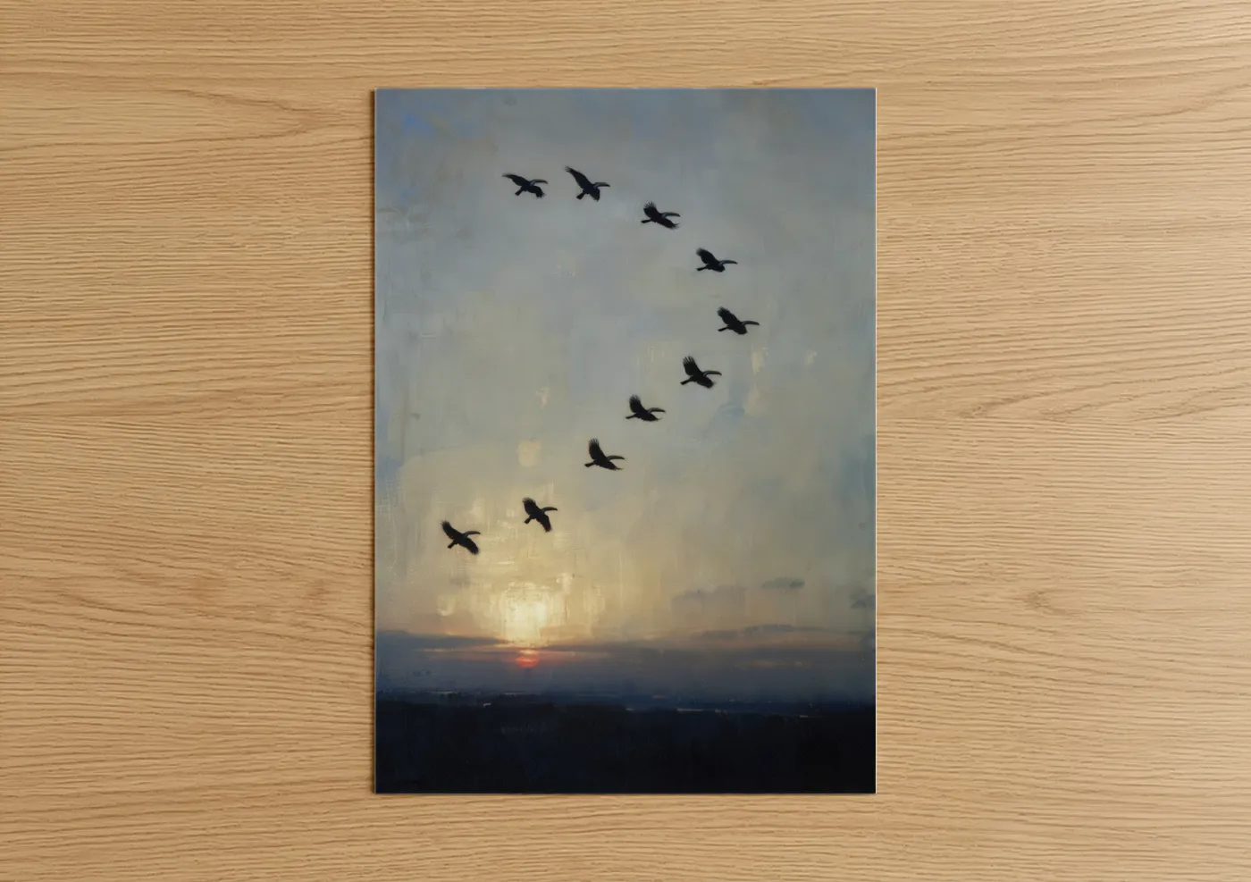 Birds in Flight Sunset Sky Watercolor Wall Art