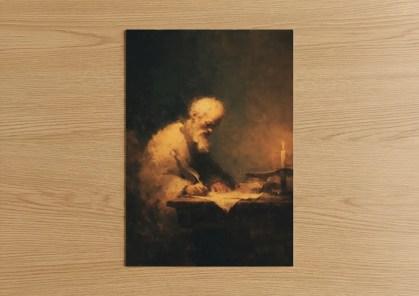 St. paul art print on warm oak wood — gold and black palette — Contemplative Saint Paul poster