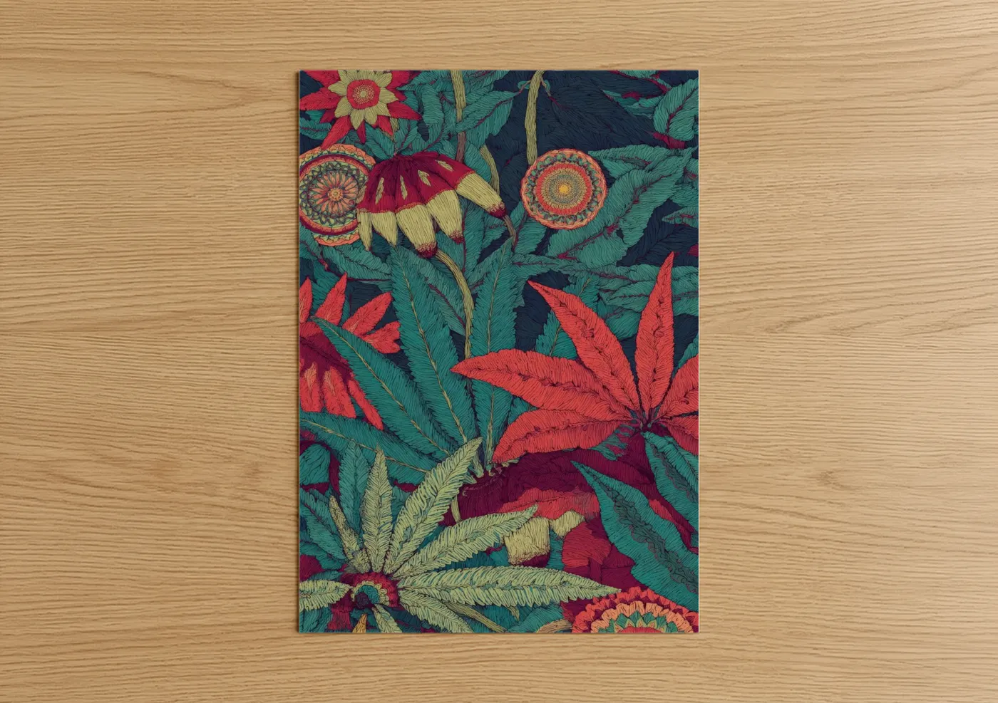 Crimson Cannabis Garden Botanical Wall Art