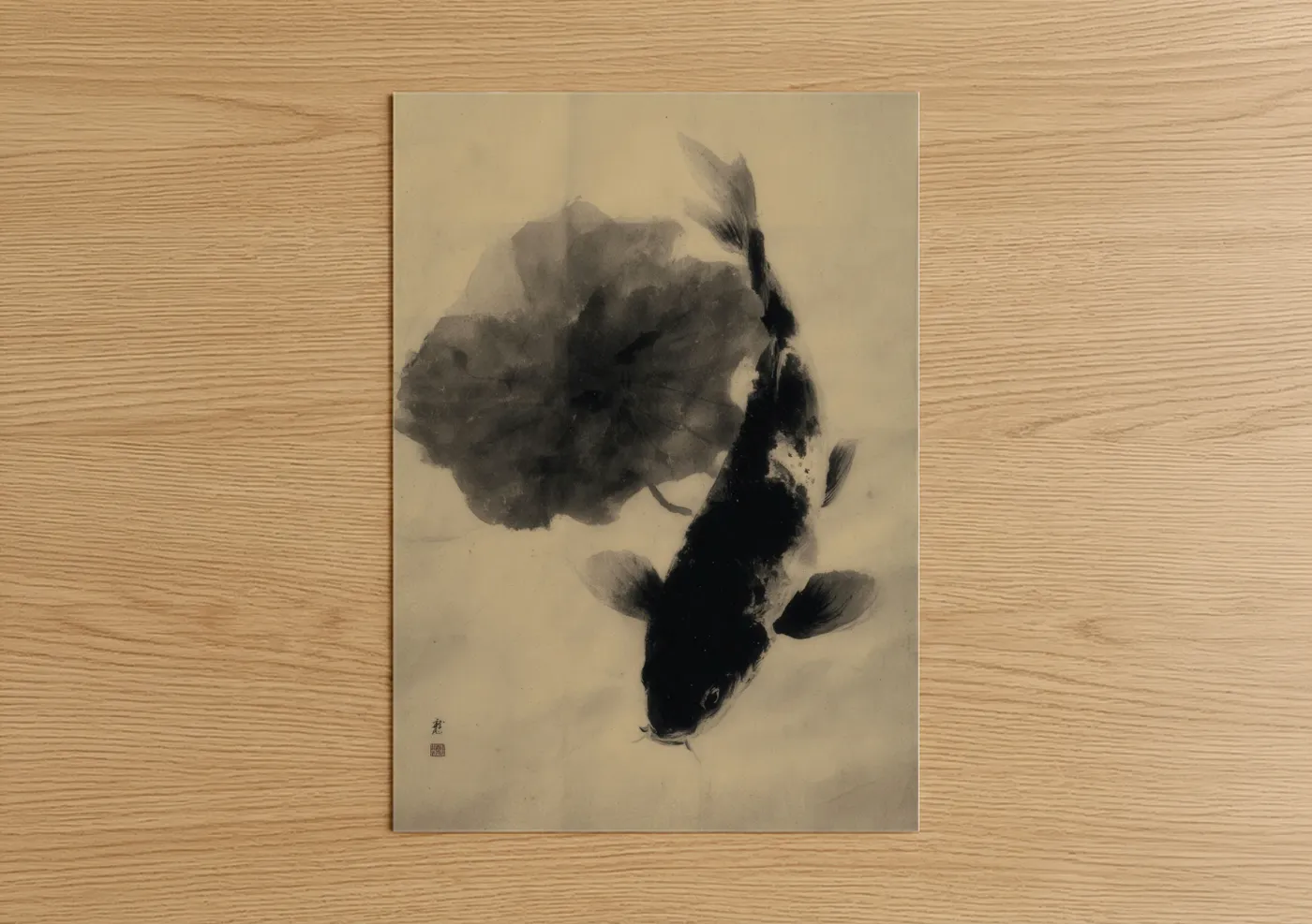 Minimalist Koi Fish Ink Brush Wall Art