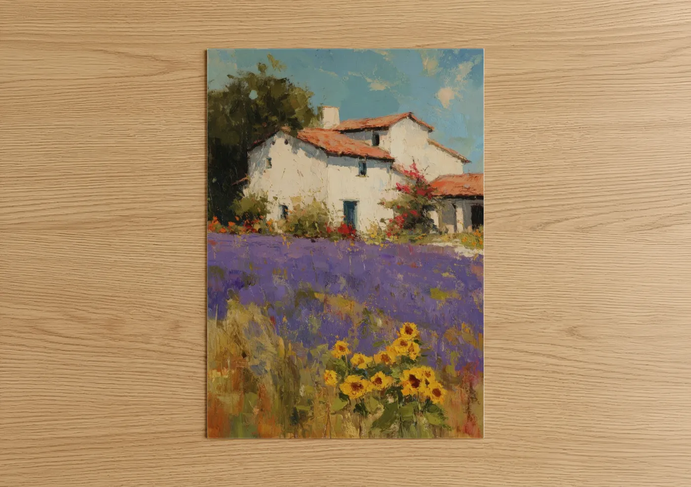 Lavender Cottage with Sunflowers Painting Wall Art