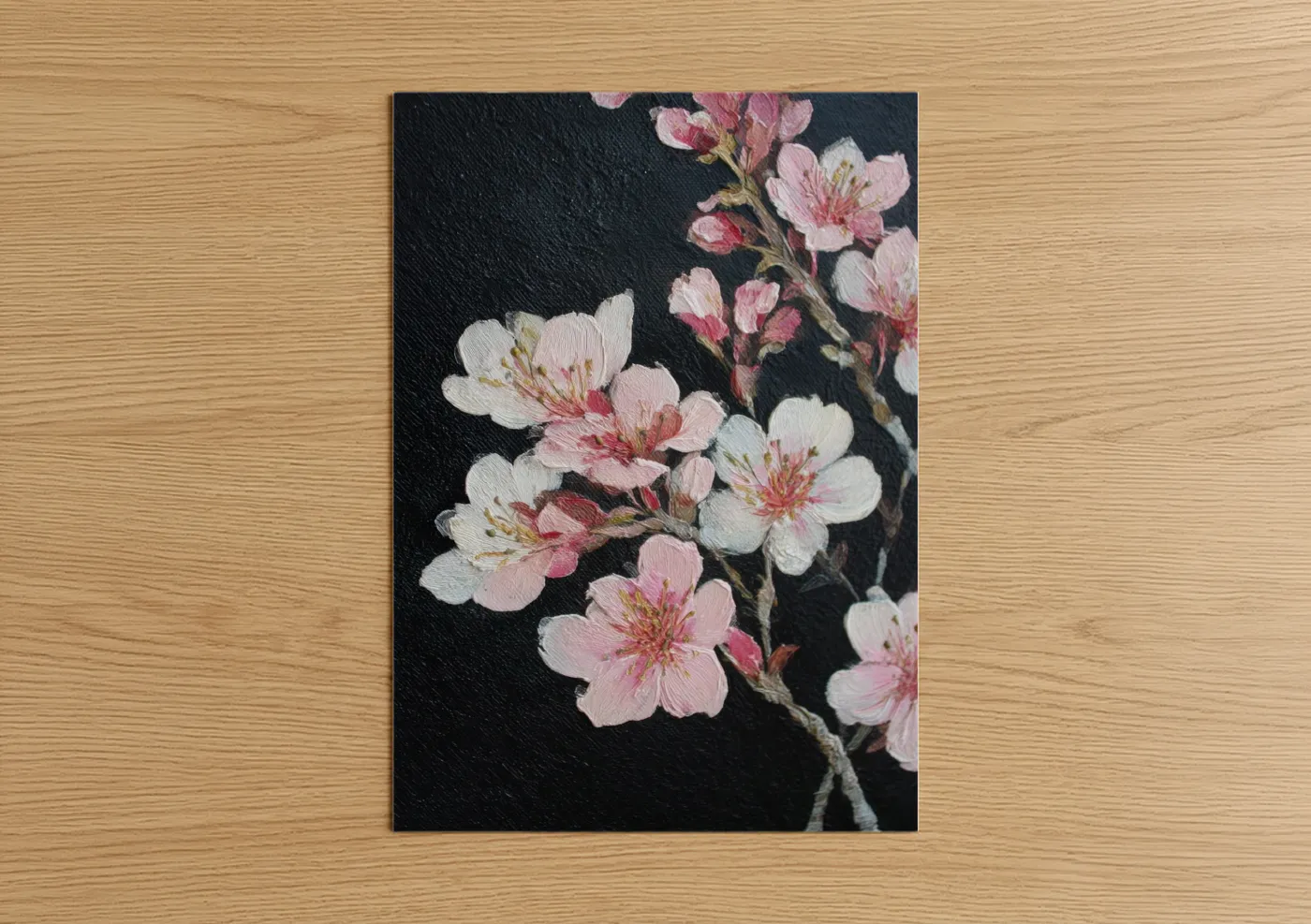 Pink Cherry Blossoms Dark Background Wall Art
