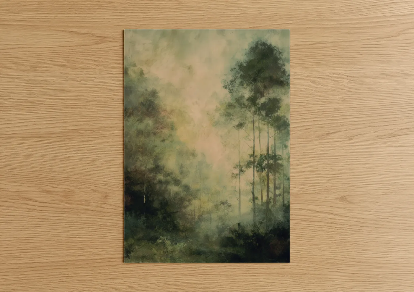 Misty Cedar Forest Landscape Painting Wall Art