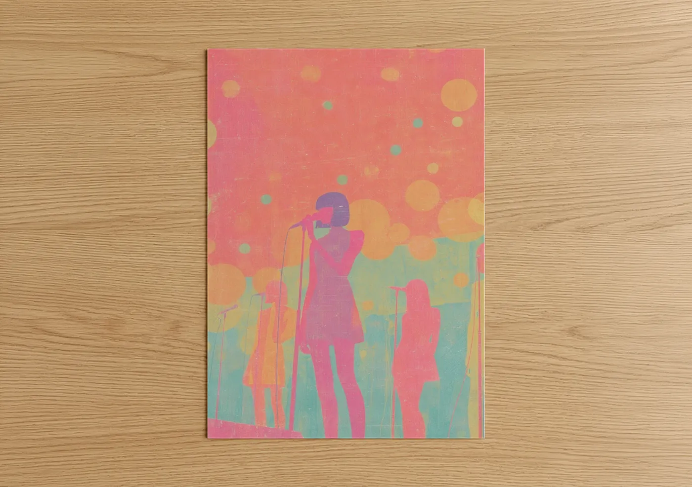 Retro Pop Singer Neon Music Illustration Wall Art