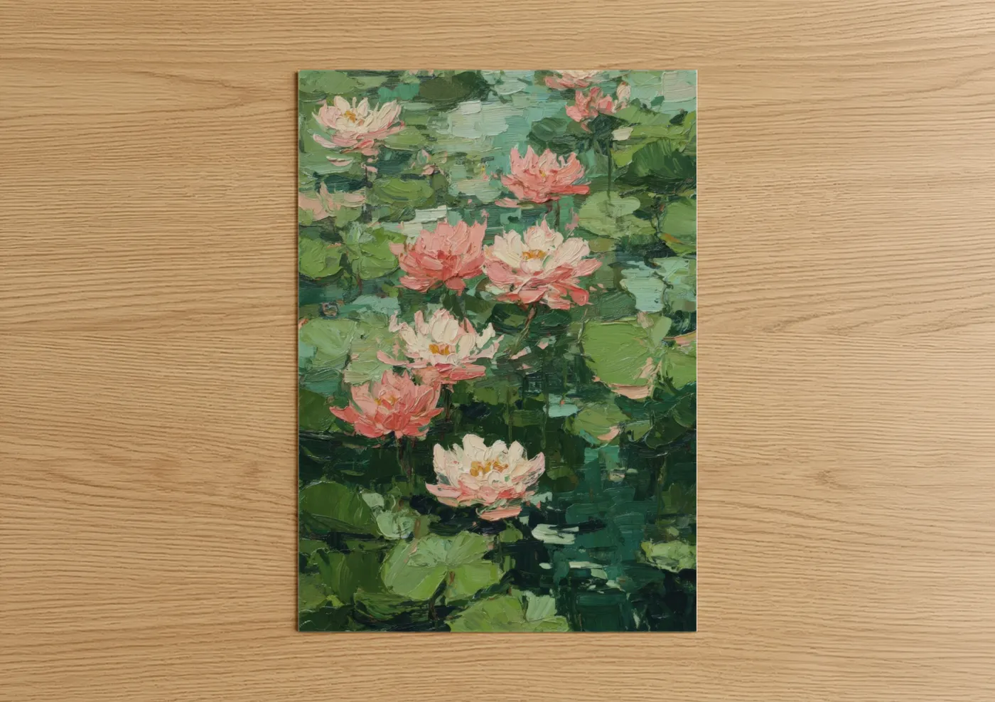 Pink Lotus Garden Impressionist Painting Wall Art