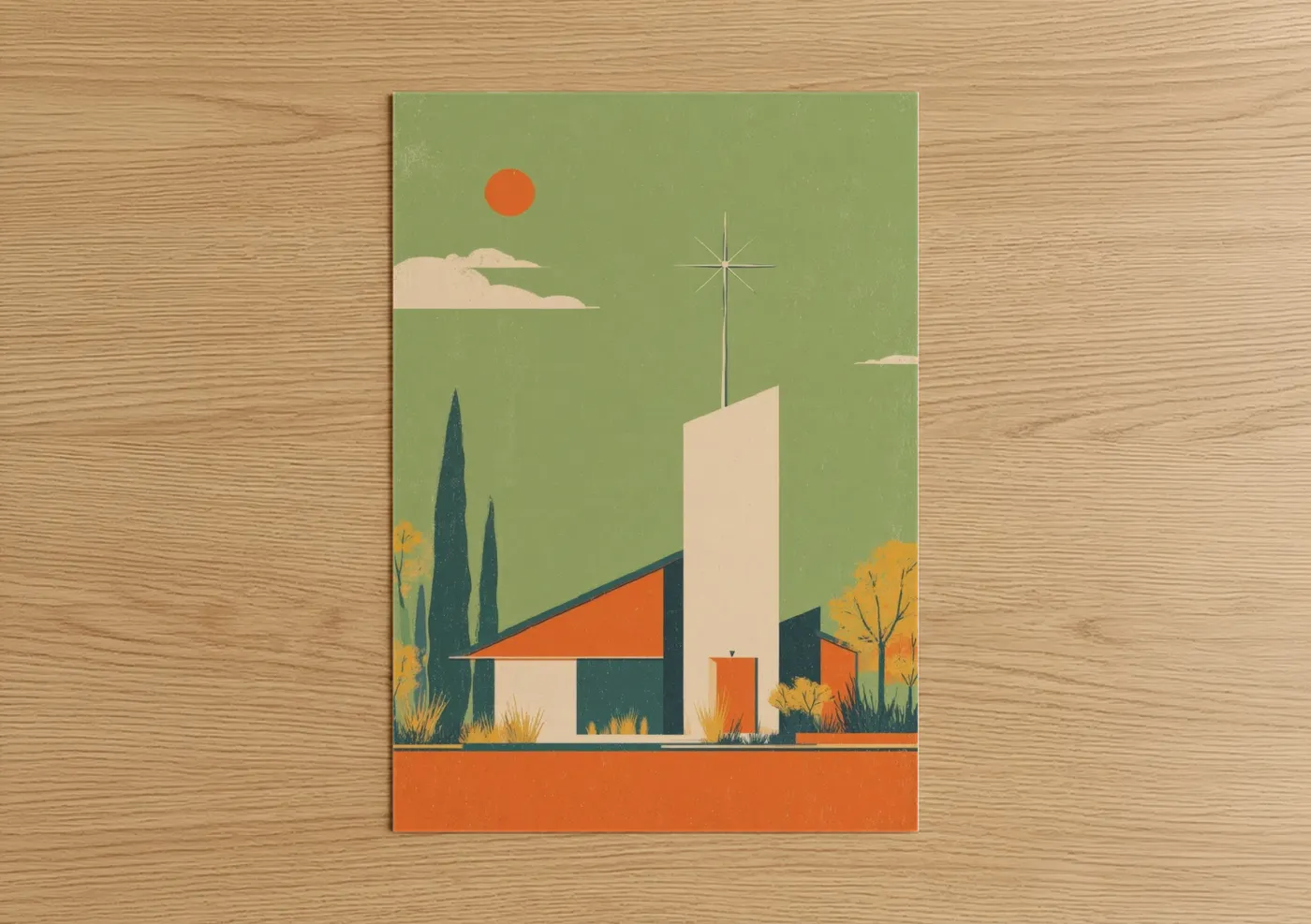 Modern Spiritual Tower Architecture Illustration Wall Art