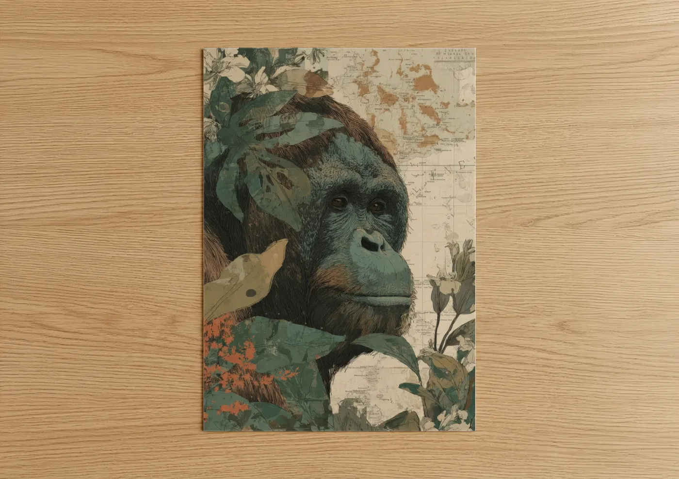 Contemplative Orangutan Botanical Wall Art