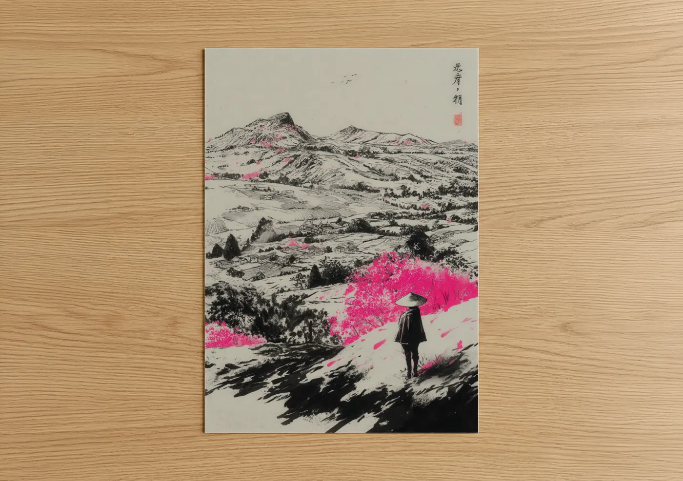 Magenta Blossom Rural Landscape Artwork Wall Art