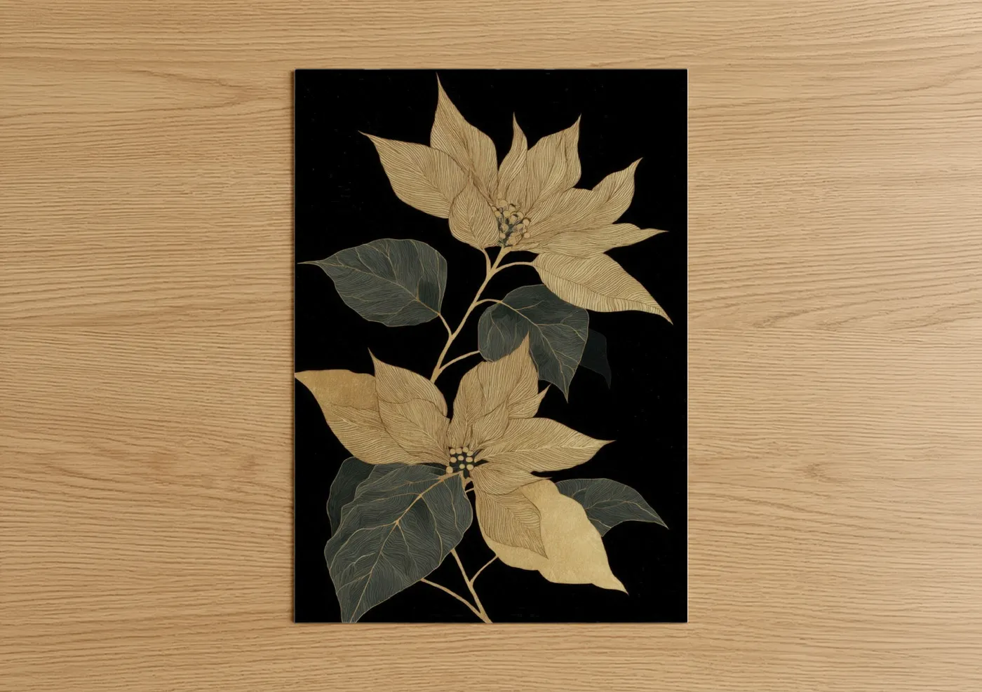 Golden Poinsettia Botanical Illustration Wall Art