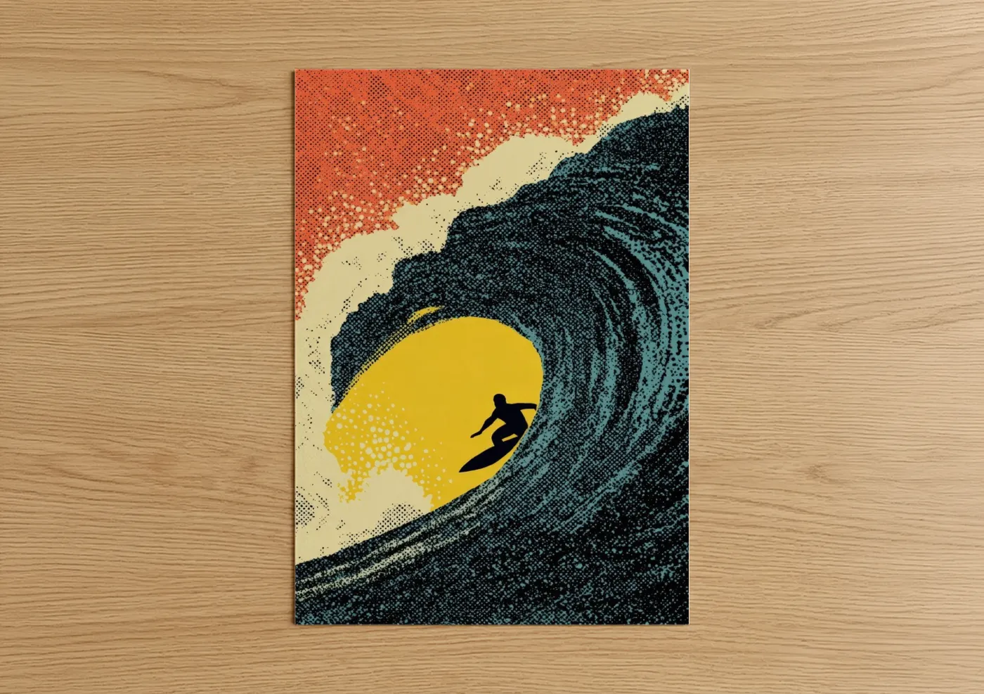 Surfer Riding Giant Wave at Sunrise Wall Art