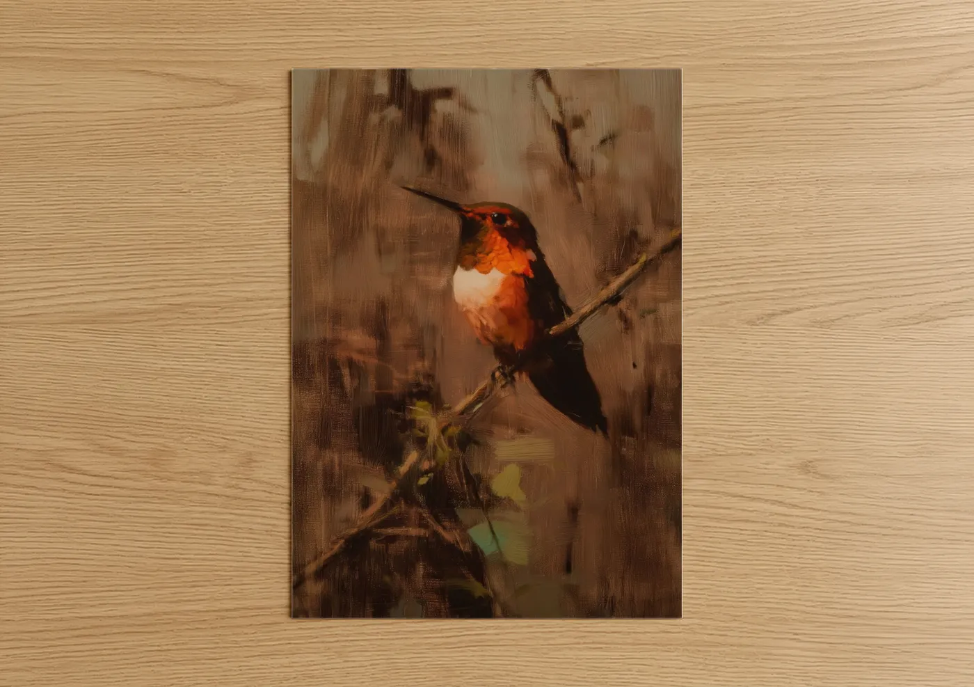 Crimson Hummingbird Wildlife Painting Wall Art