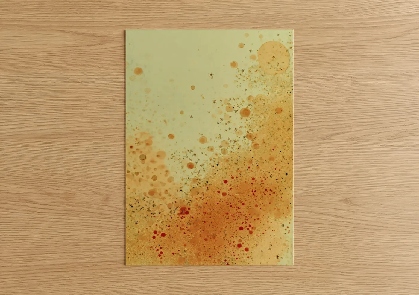 Art print on warm oak wood — gold and champagne gold palette — Golden Beer Sparkle poster