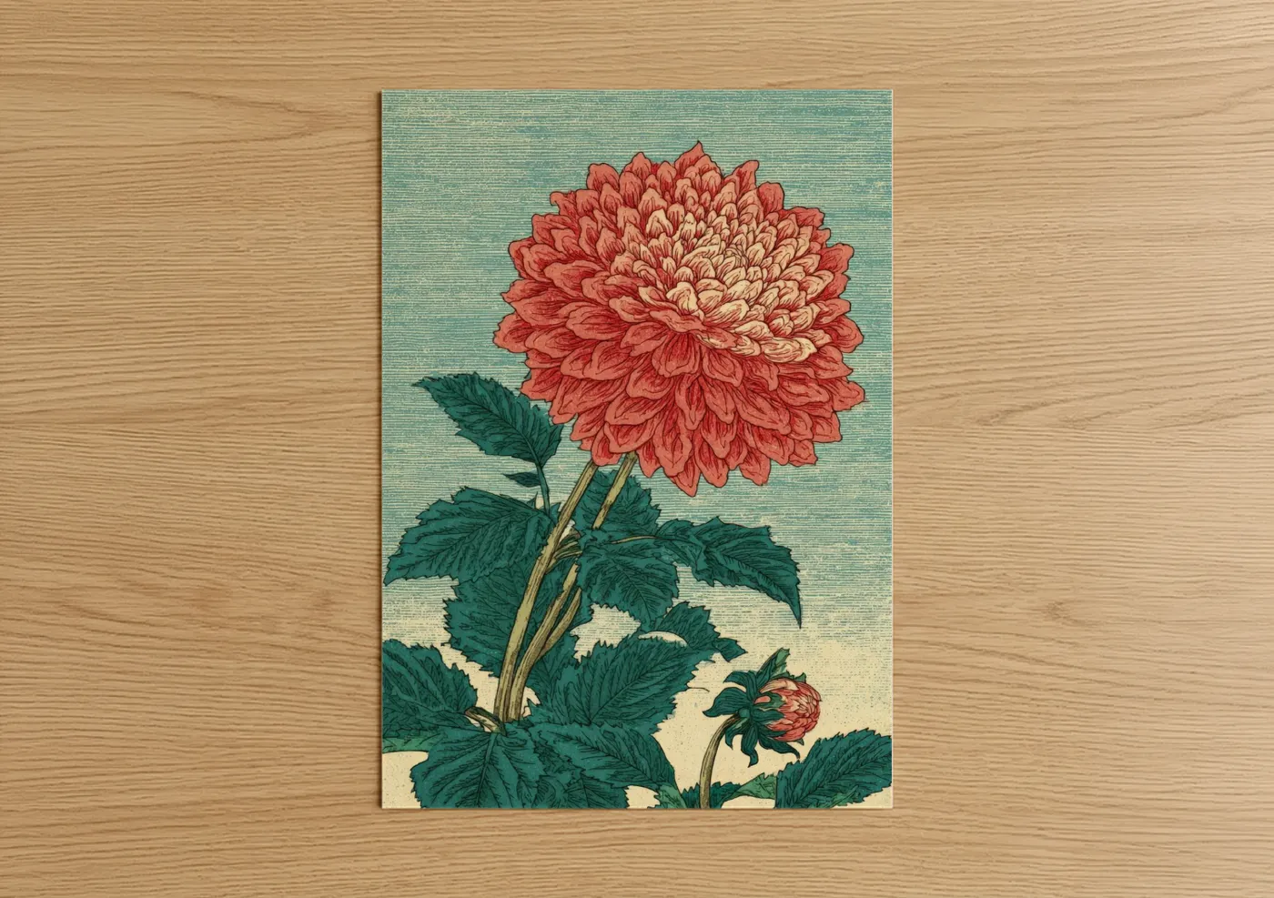 Coral Dahlia Bloom Botanical Wall Art