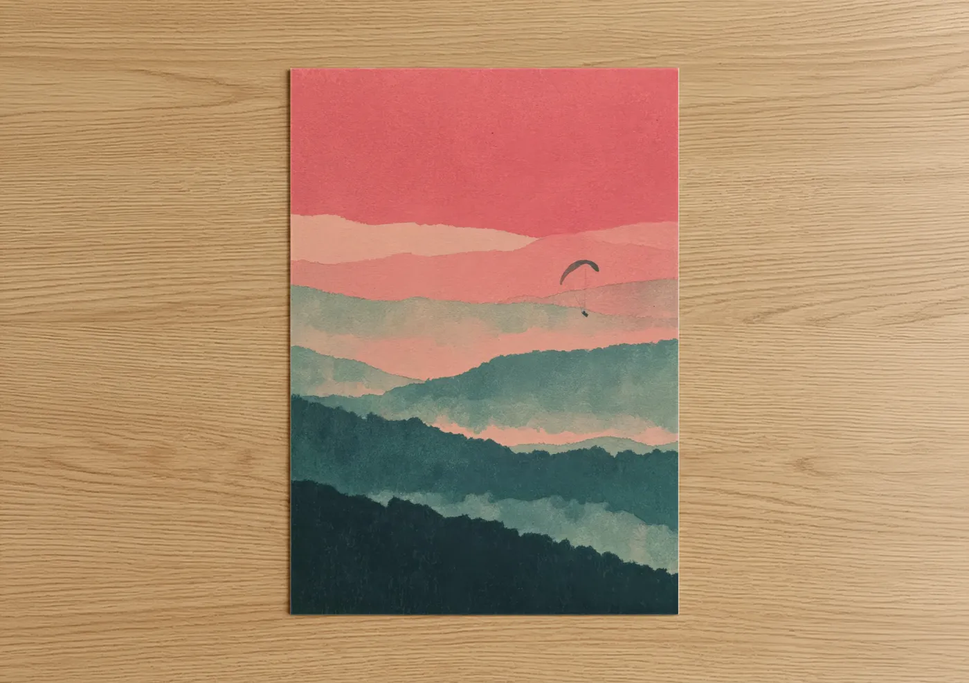 Paragliding Sunset Watercolor Landscape Wall Art