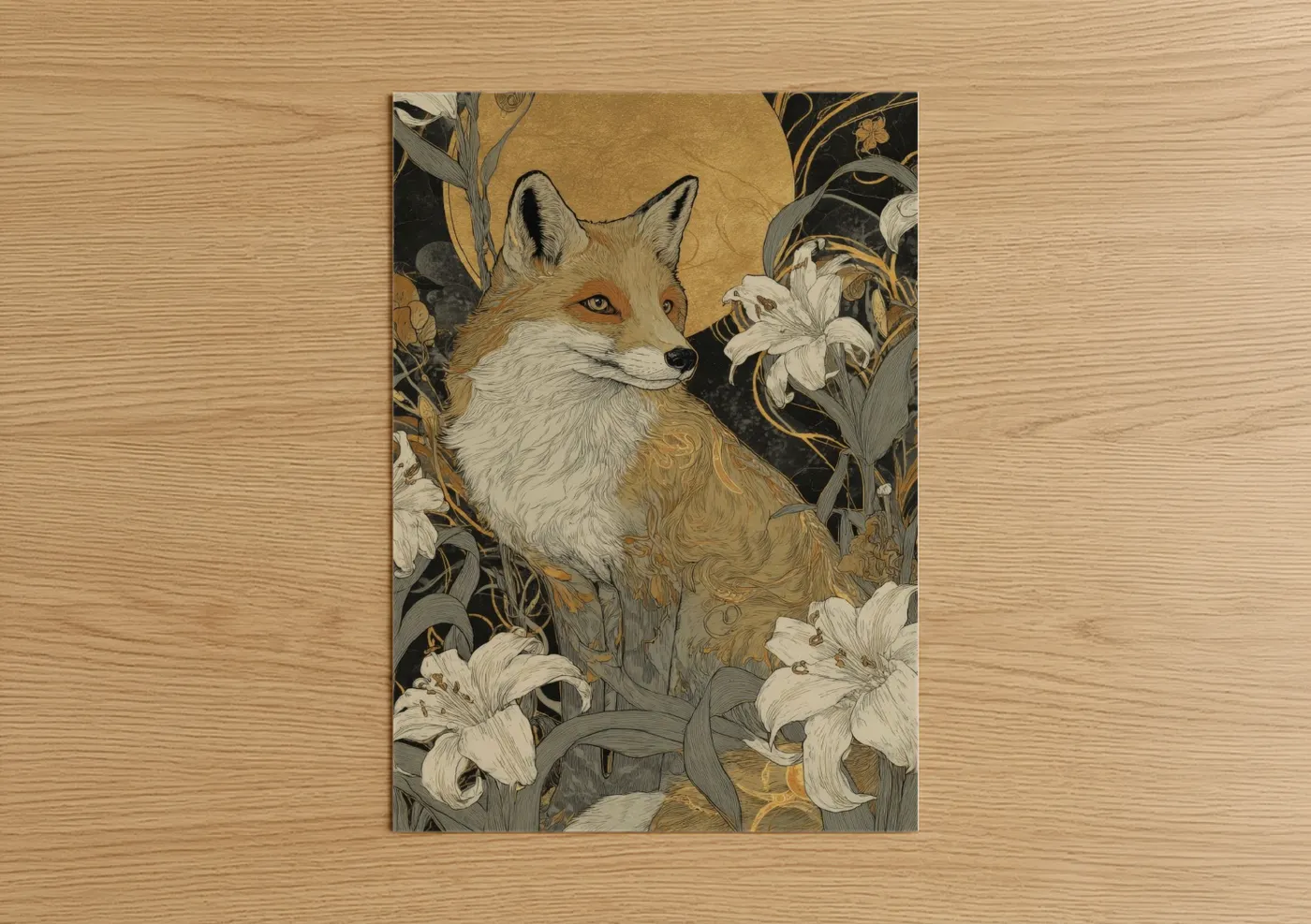 Golden Fox Among White Lilies Wall Art