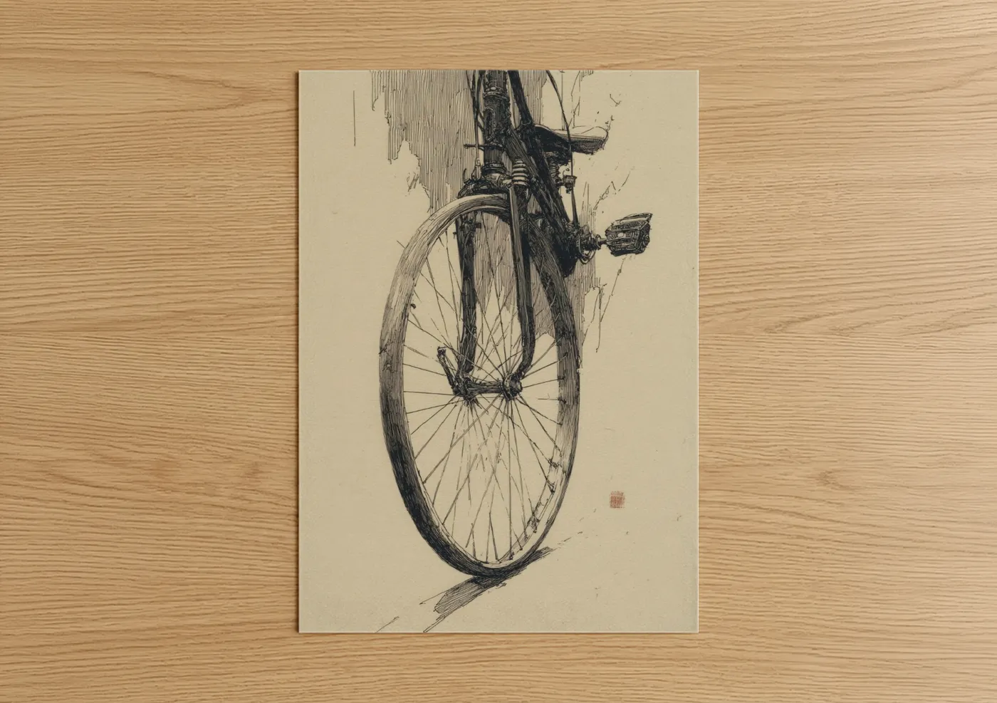 Vintage Unicycle Ink Sketch Wall Art