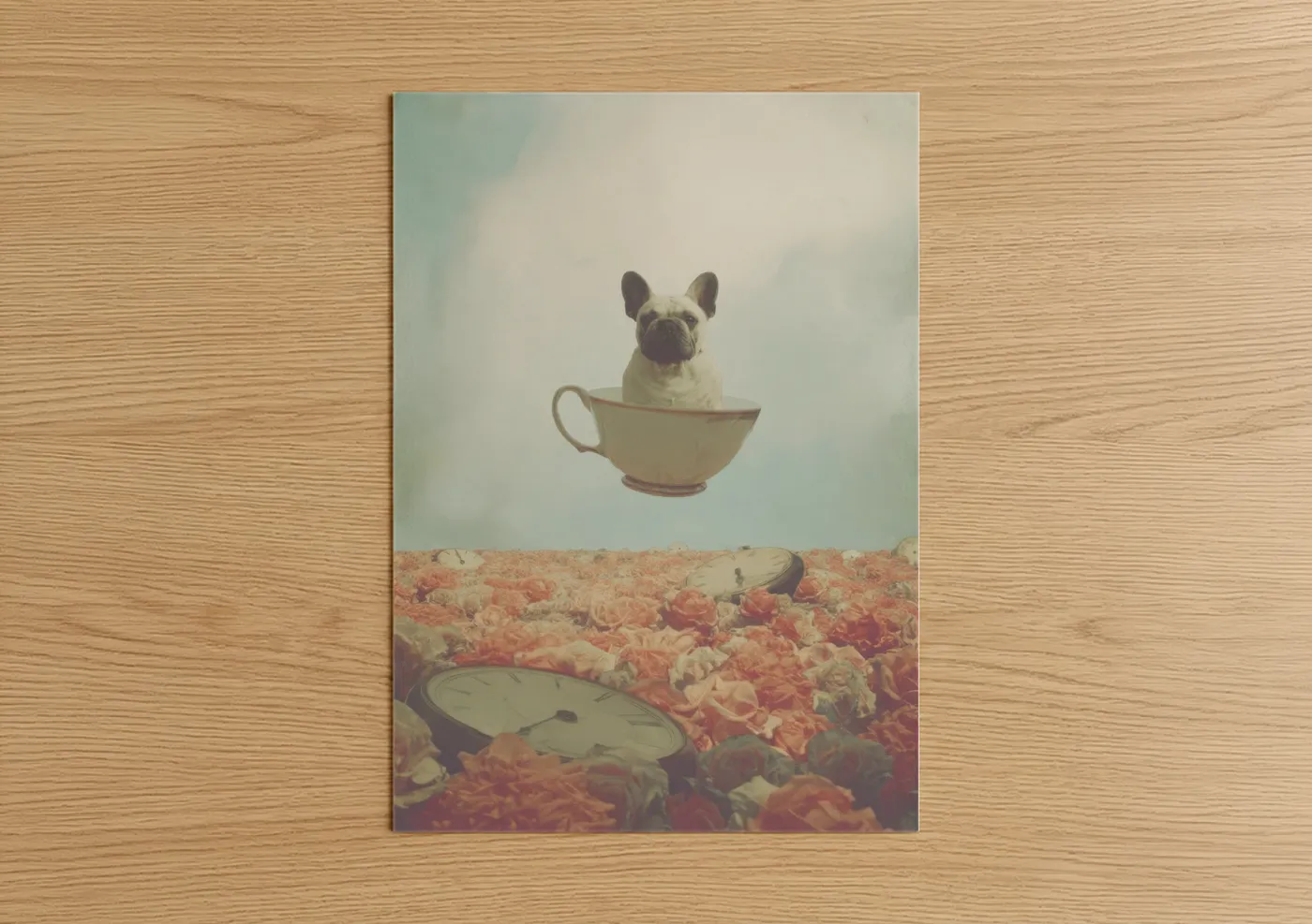 Whimsical Bulldog Teacup Floral Wall Art