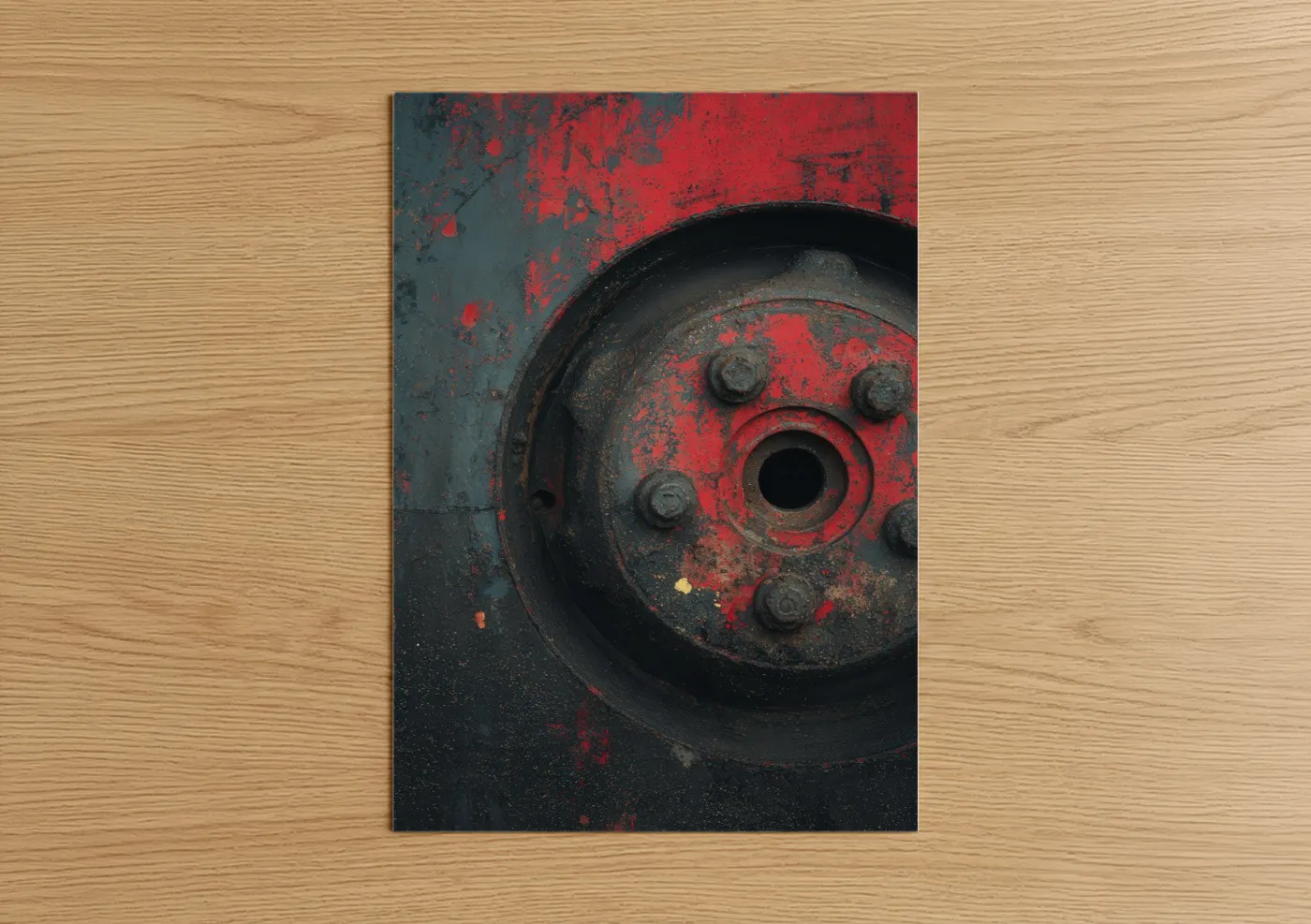 Rusted Fire Engine Wheel Industrial Wall Art