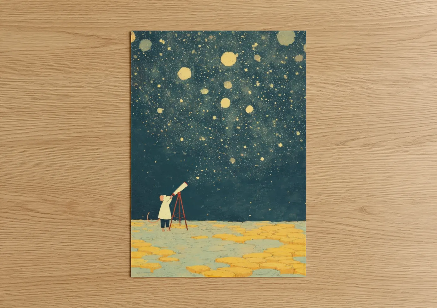 Child Stargazing Night Sky Telescope Wall Art