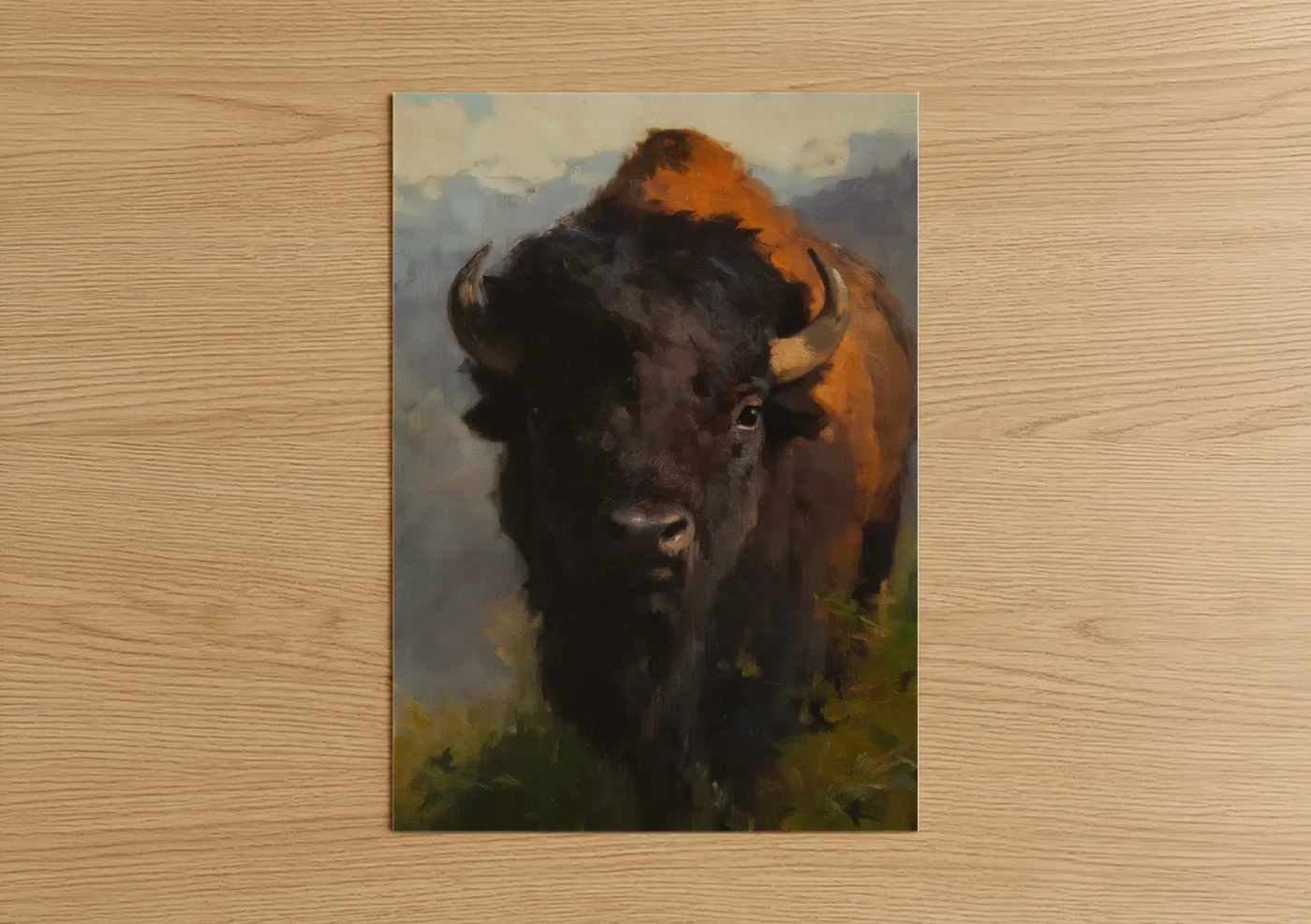 Golden Hour Bison Portrait Painting Wall Art