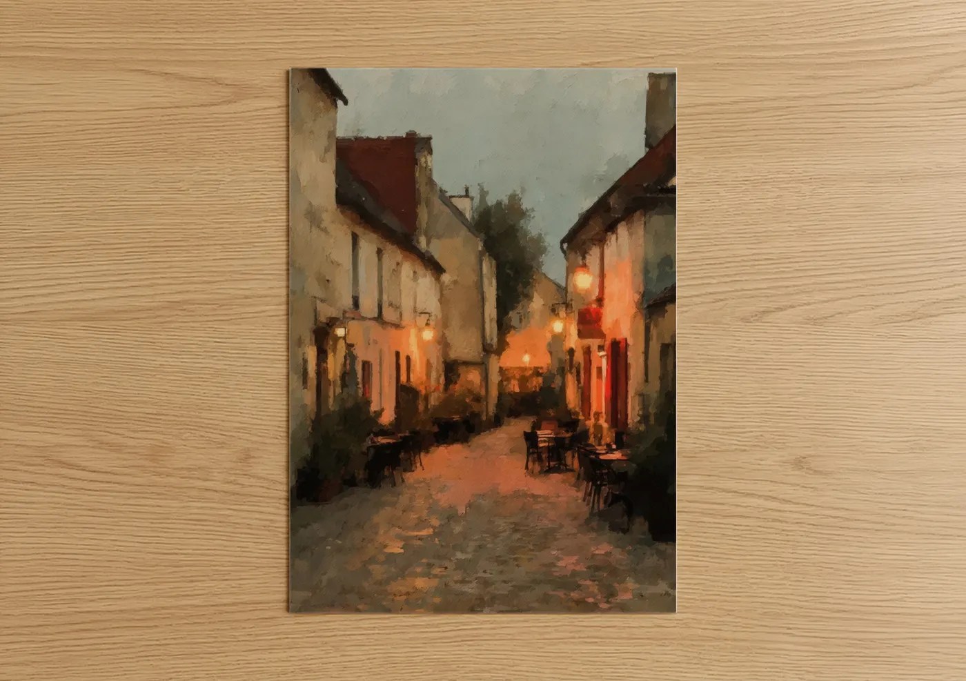 Evening Village Street Lights Impressionist Wall Art