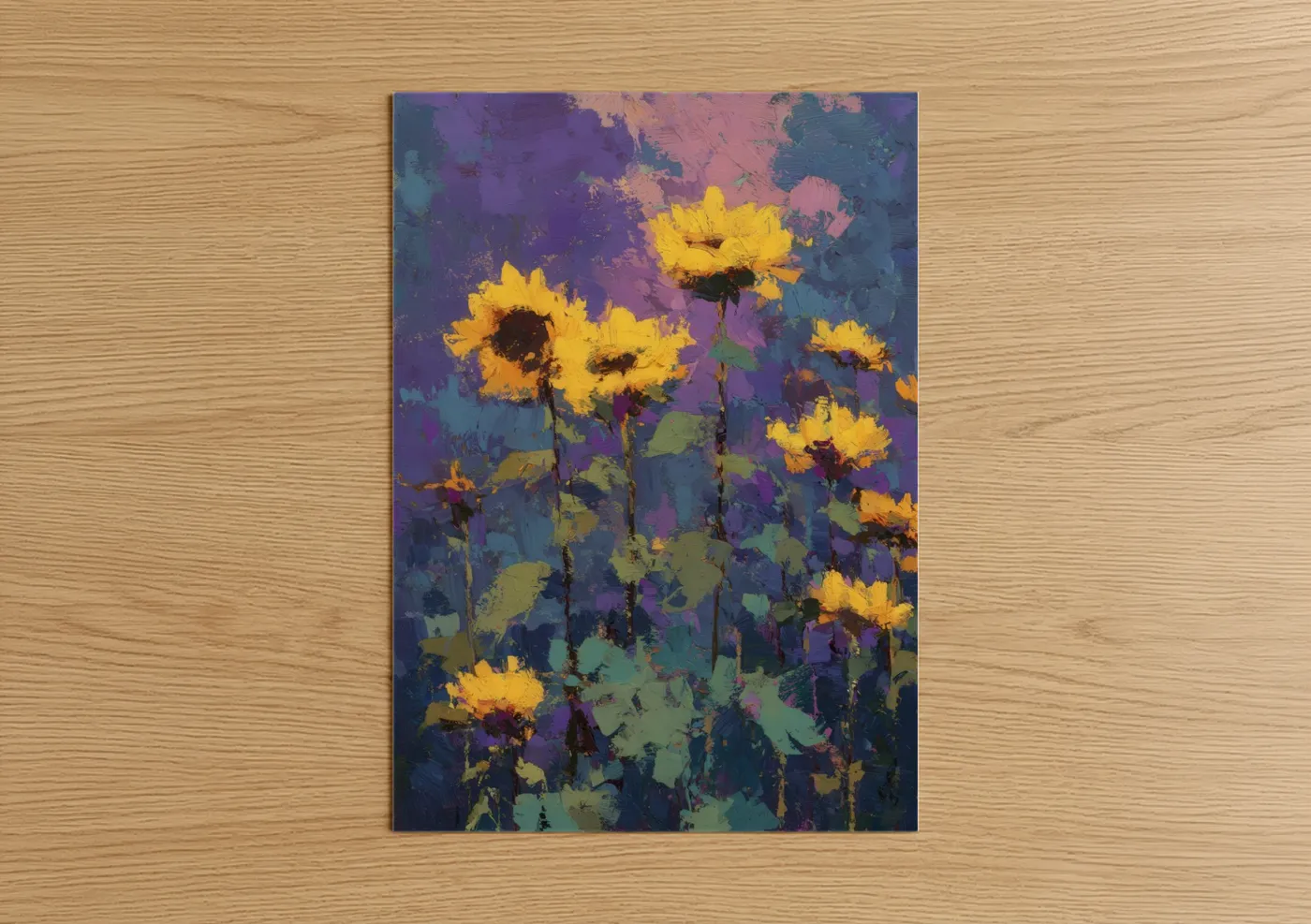 Violet Sunflowers Impressionist Painting Wall Art