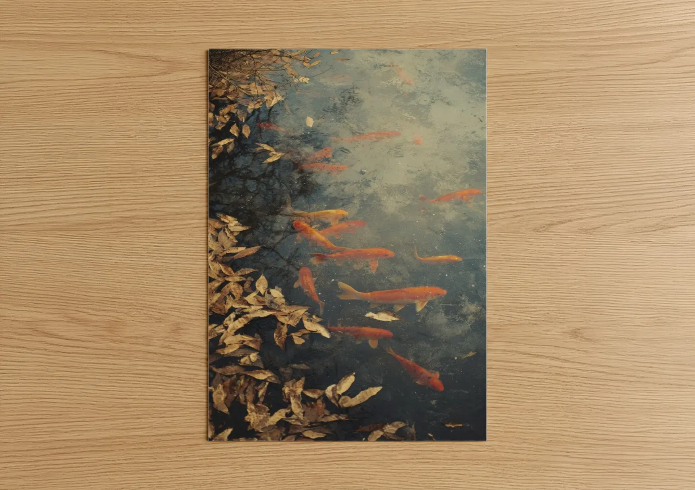 Koi Fish Winter Pond Reflection Wall Art