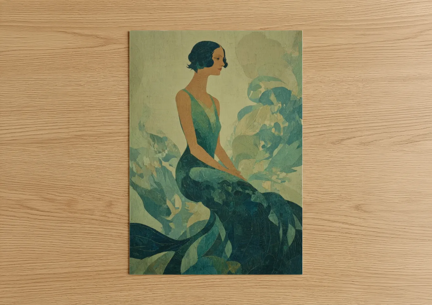 Emerald Mermaid Art Deco Portrait Wall Art