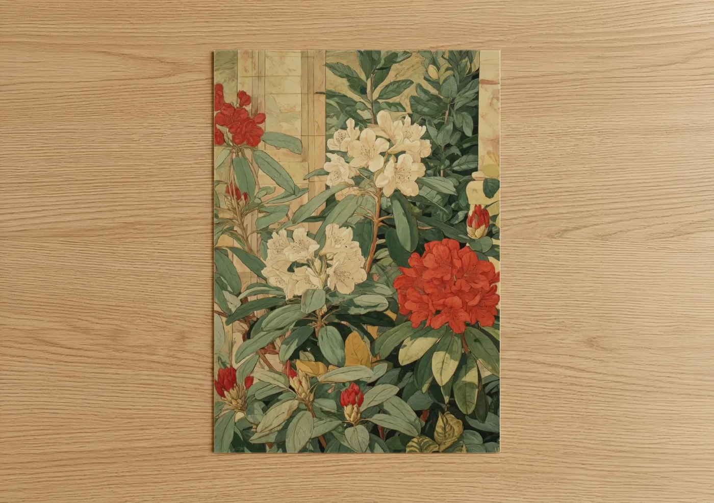 Crimson Rhododendron Vintage Botanical Wall Art