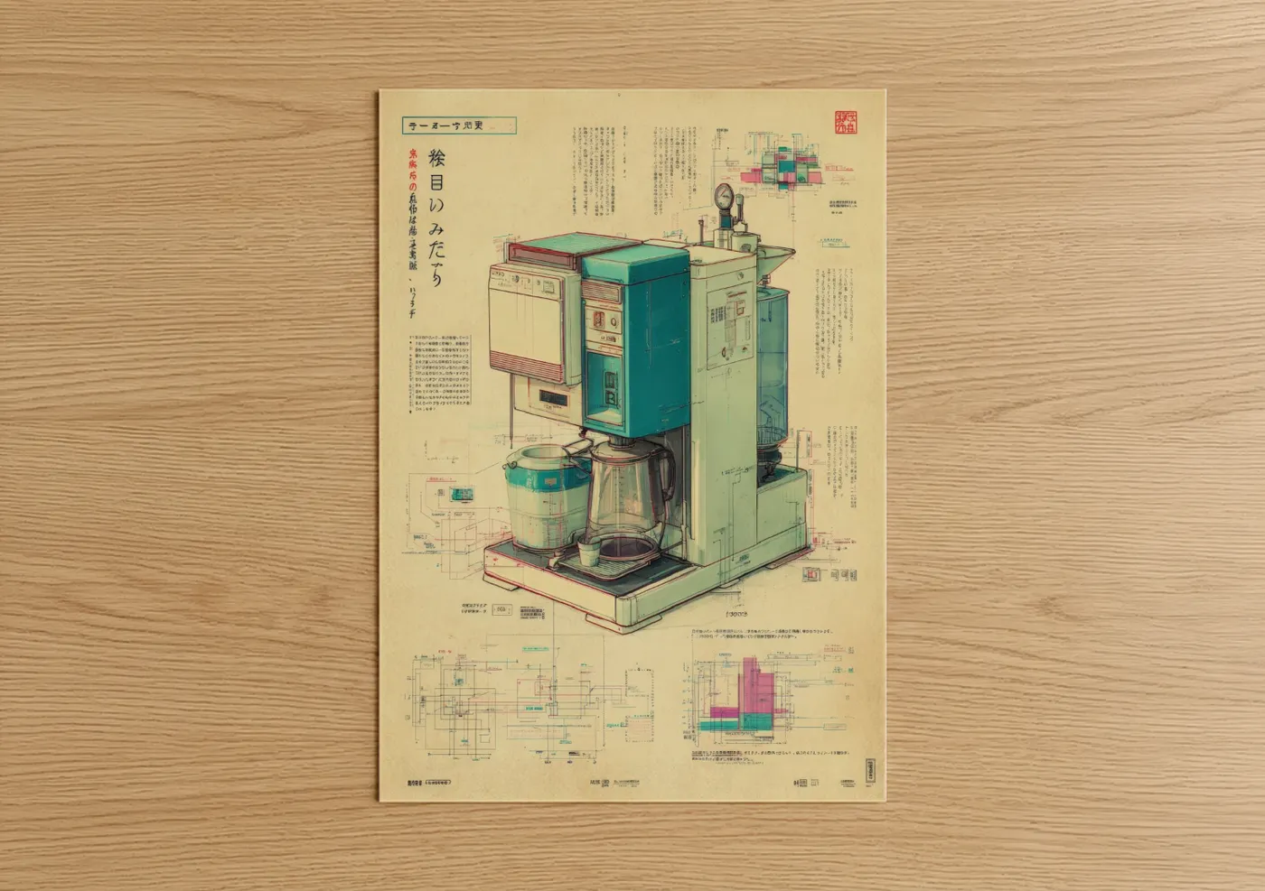 Vintage Coffee Maker Retro Blueprint Design Wall Art