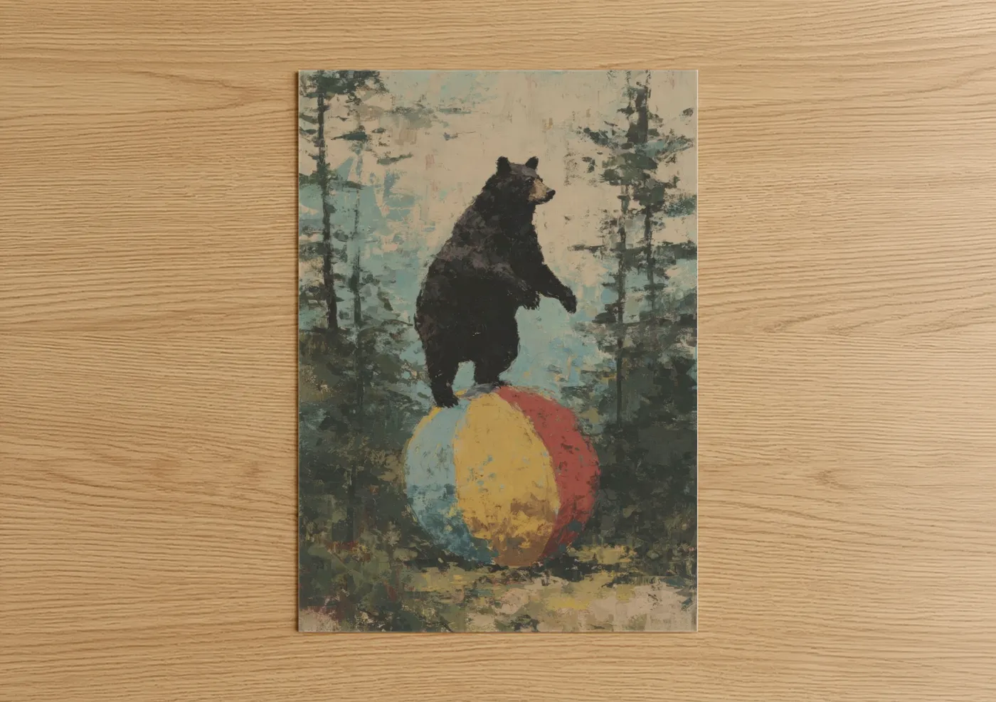 Grizzly Bear with Colorful Ball Forest Wall Art