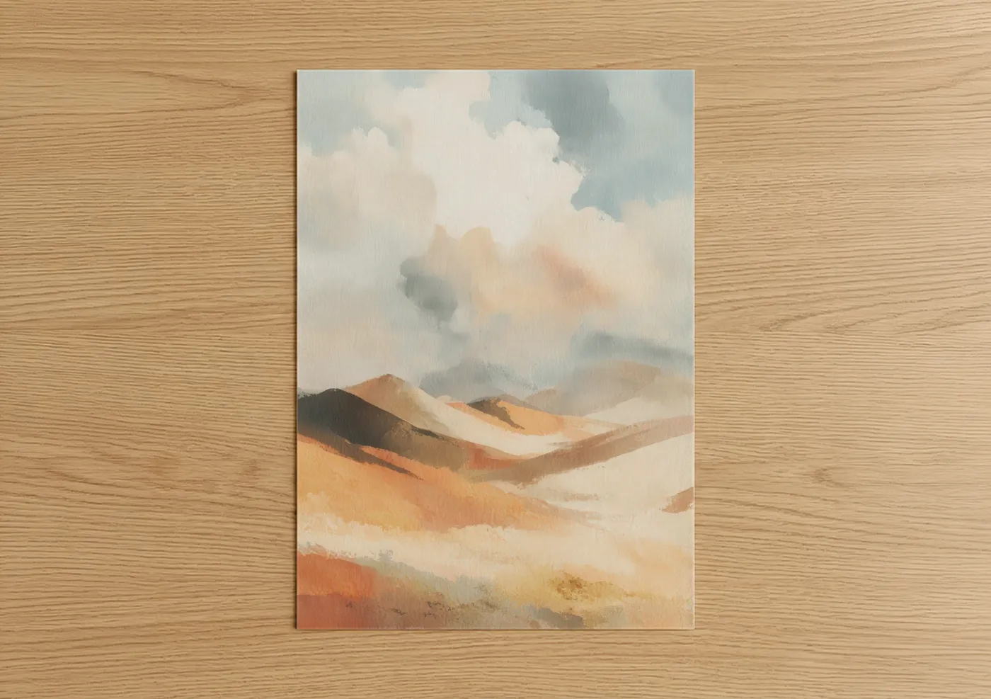 Golden Desert Dune Watercolor Landscape Wall Art