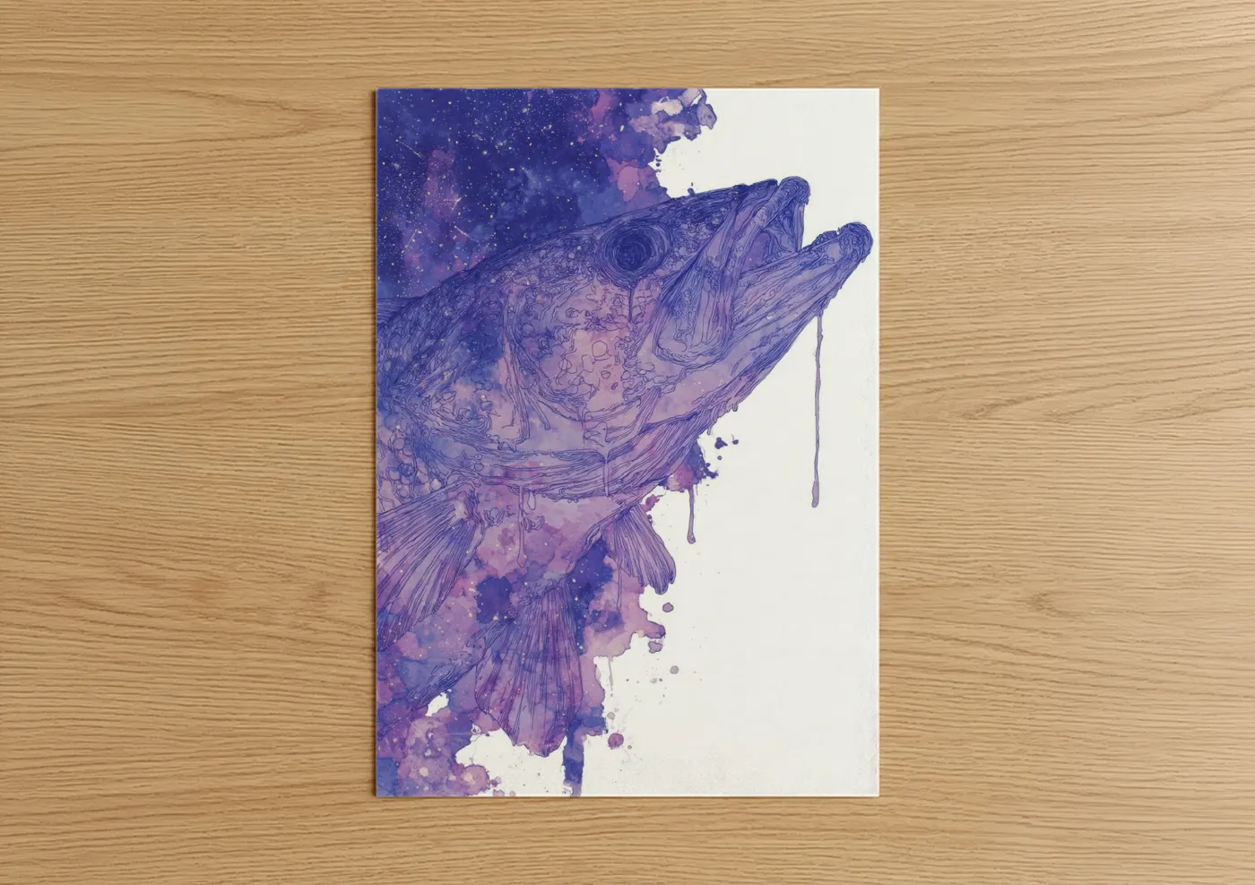 Cosmic Snook Purple Watercolor Fish Wall Art