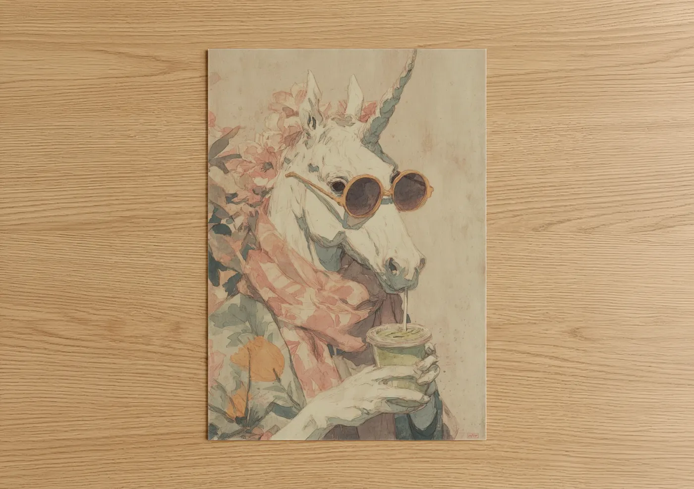 Fashionable Unicorn Floral Watercolor Wall Art