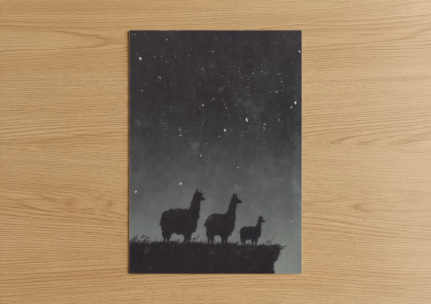 Starlit Alpacas Night Sky Silhouette Wall Art