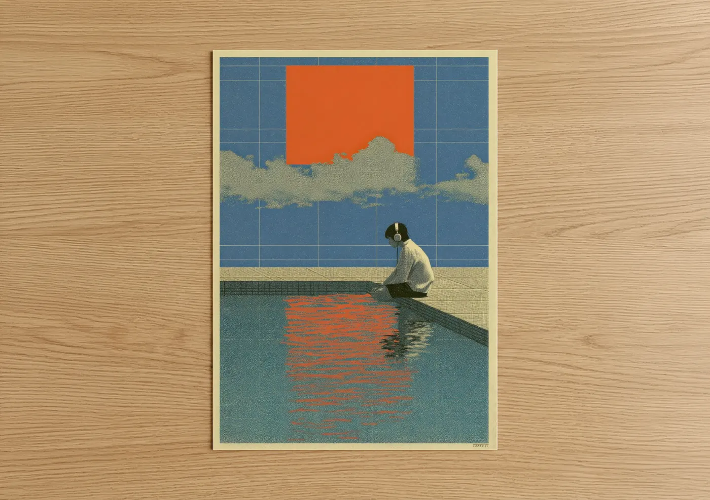 Contemplative Poolside Y2K Aesthetic Wall Art