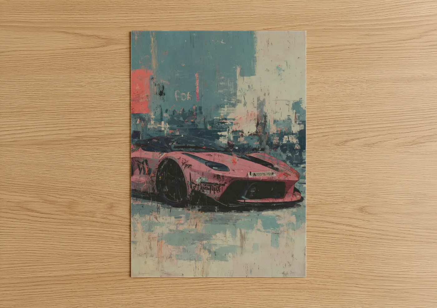 Pink Sports Car Urban Graffiti Wall Art