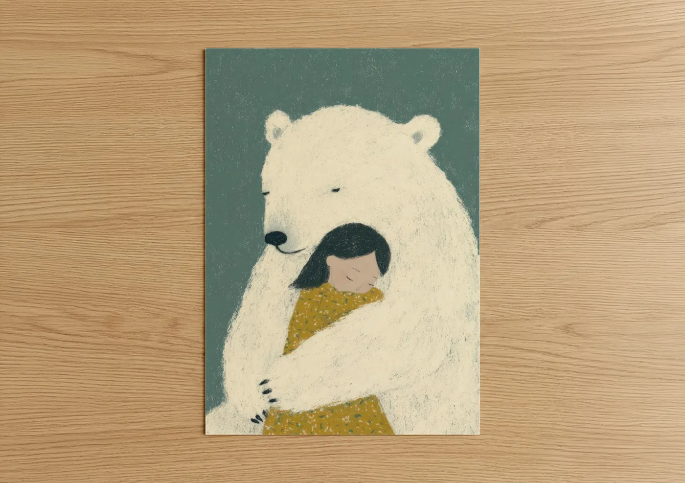Polar Bear Hug Illustration Girl Wall Art