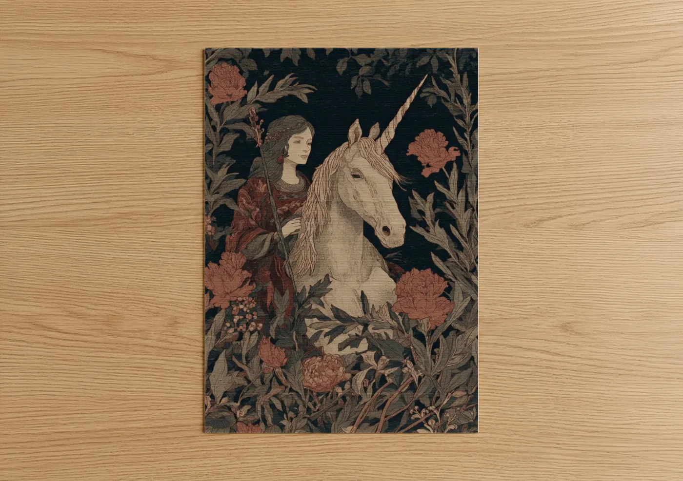 Medieval Maiden Unicorn Tapestry Wall Art