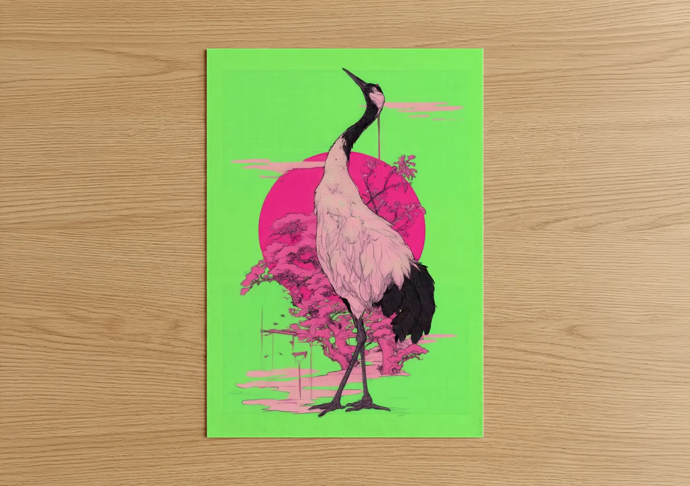 Pink Crane Zen Nature Wall Art