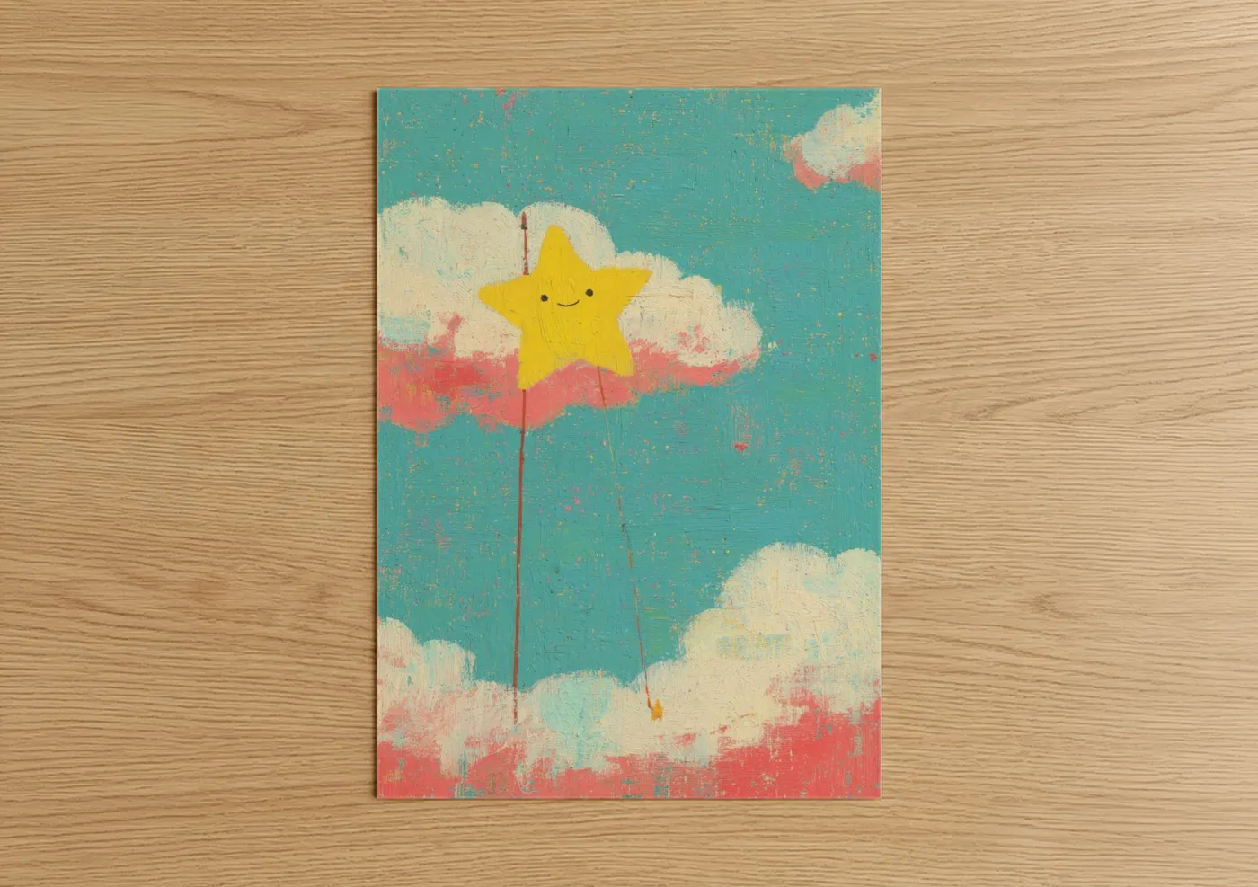 Happy Star with Clouds Illustration Wall Art