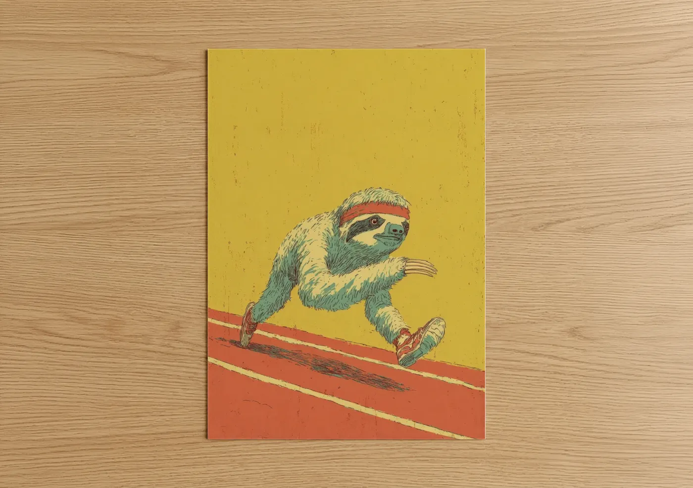 Athlete Sloth Vintage Illustration Wall Art