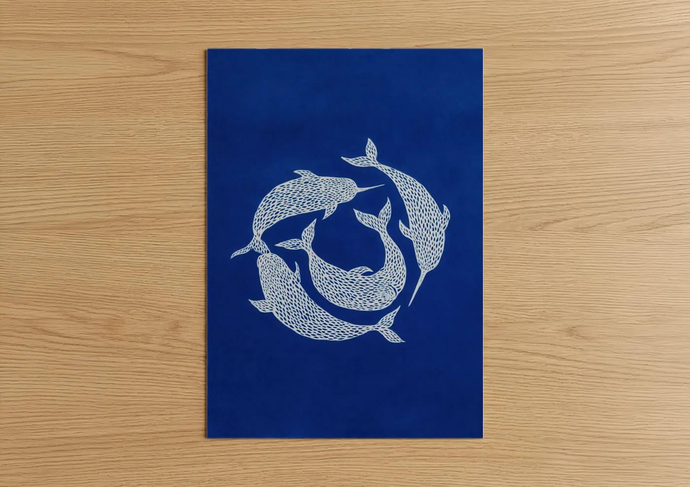 Circular Narwhals White Line Wall Art