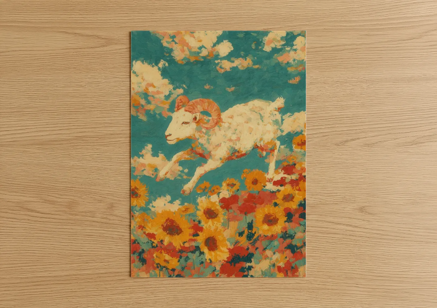 Aries Zodiac Goat Sunflower Field Wall Art