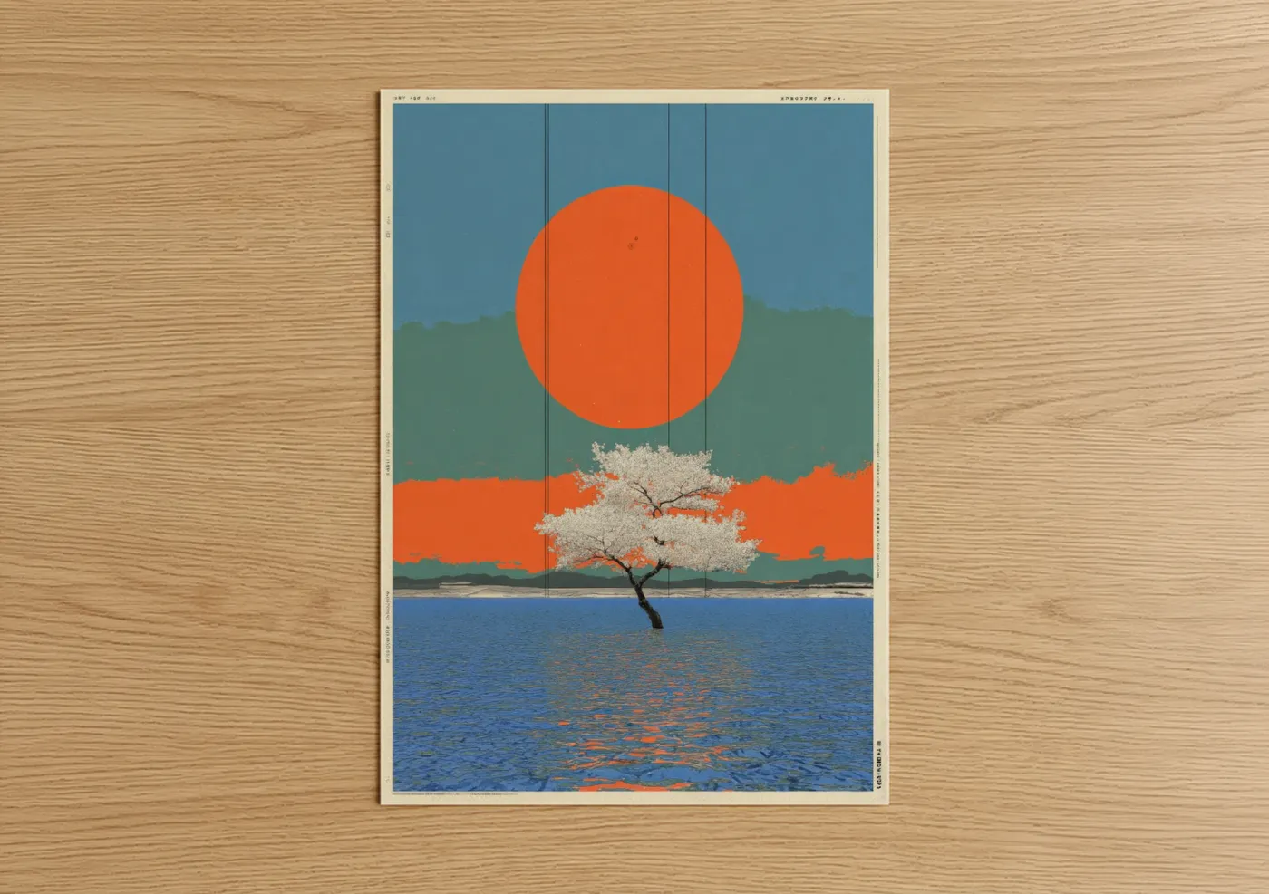 Orange Sun Tree Minimalist Wall Art