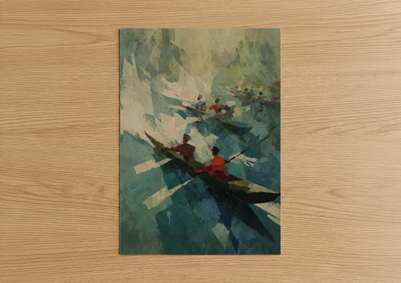 Abstract Kayakers Geometric Water Wall Art