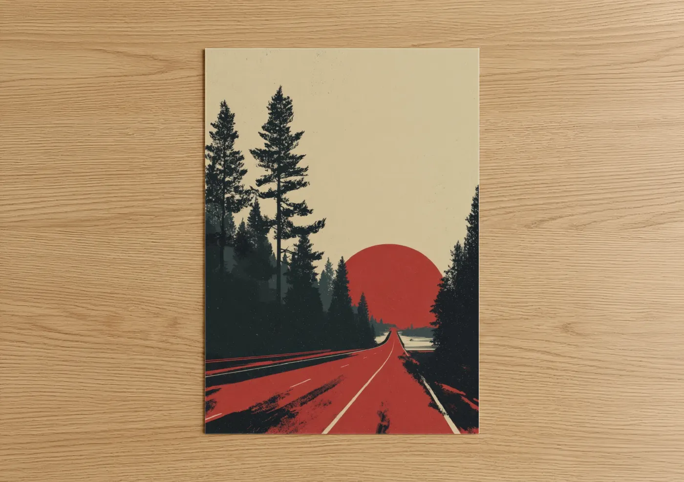 Red Road Sunset Forest Landscape Wall Art