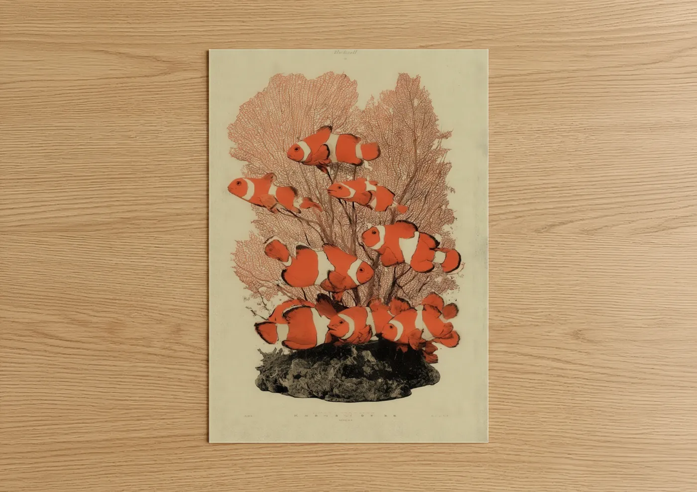 Clownfish Coral Reef Vintage Illustration Wall Art