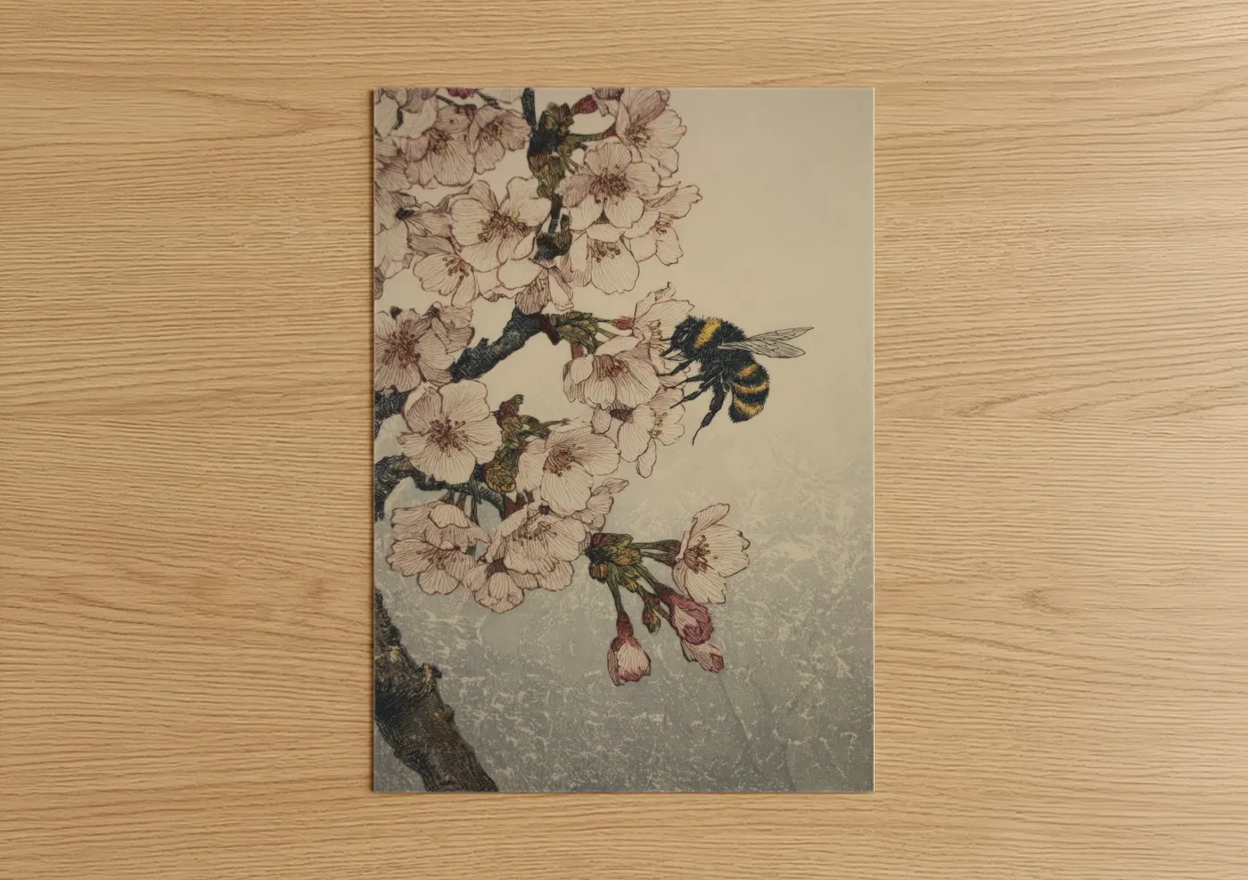 Bumblebee Blossoms Botanical Illustration Wall Art